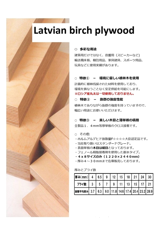 ラトビアバーチ合板資料 - 合板製造・加工・販売『株式会社ディーワン』